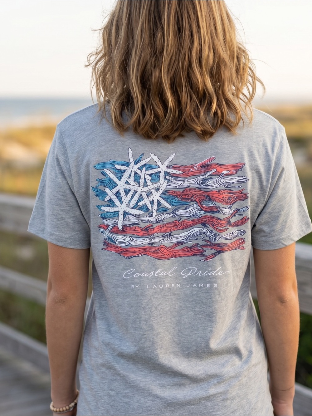 🇺🇸 Lauren James Coastal Pride Starfish Flag Graphic SS Pocket Tee T Shirt